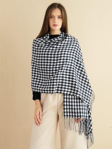 SF1315-NAVY - Lady Fashion houndstooth scarf