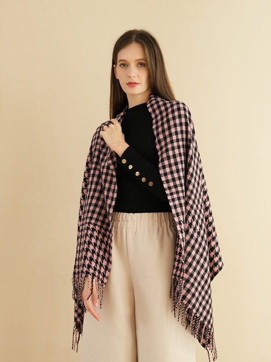 SF1315-PINK - Lady Fashion houndstooth scarf