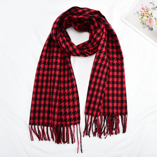 SF1315-RED - Lady Fashion houndstooth scarf