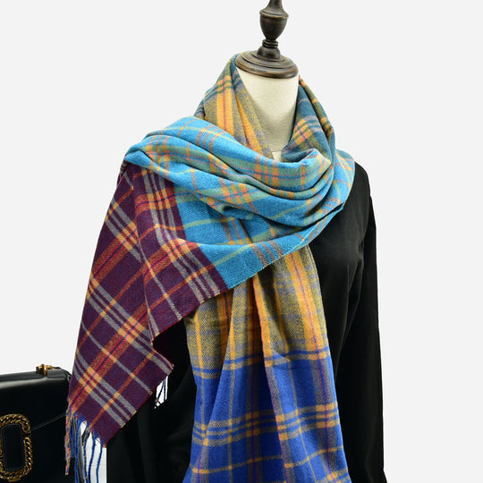 SF1316-BLUE - Ladies fashion color matching rainbow scarf