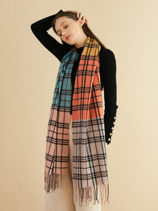 SF1316-PINK - Ladies fashion color matching rainbow scarf