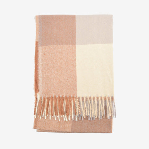 SF1318-CAMEL-Ladies color block large plaid scarf
