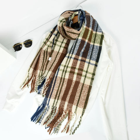SF1320-NAVY-Ladies classic color block sheep stick scarf