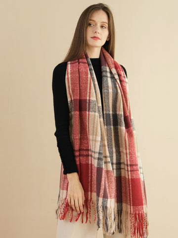 SF1320-PLR-Ladies classic color block sheep stick scarf