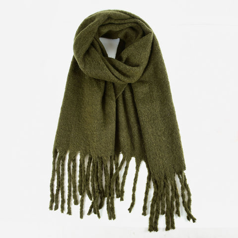 SF1321-GREEN-Ladies fashion solid color fringed scarf