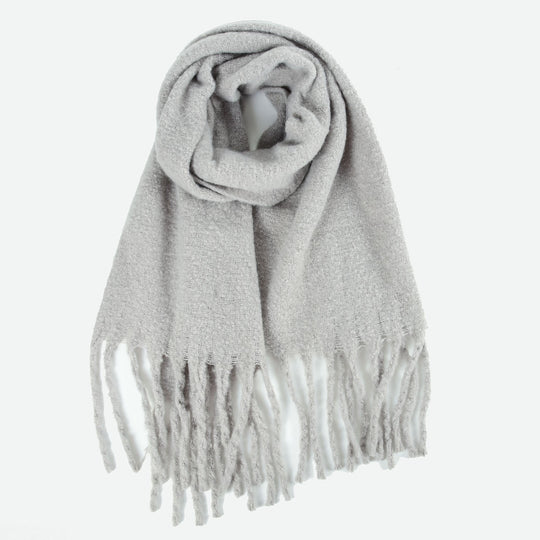 SF1321-GREY-Ladies fashion solid color fringed scarf