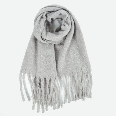 SF1321-GREY-Ladies fashion solid color fringed scarf