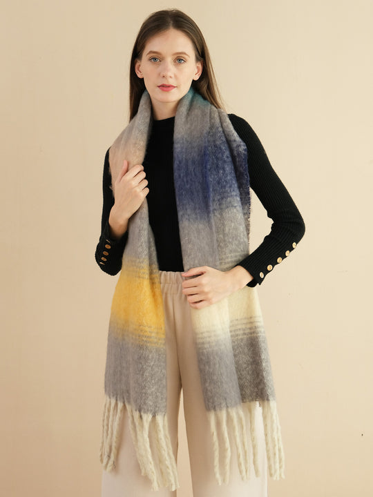 SF1322-GREY-Women's fashion color matching thick beard scarf