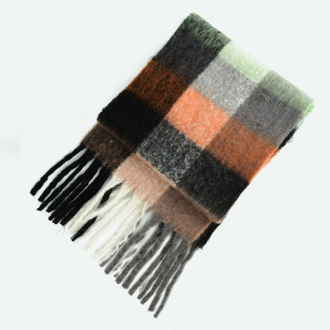 SF1323-BLACK - Ladies fashion check fringed scarf