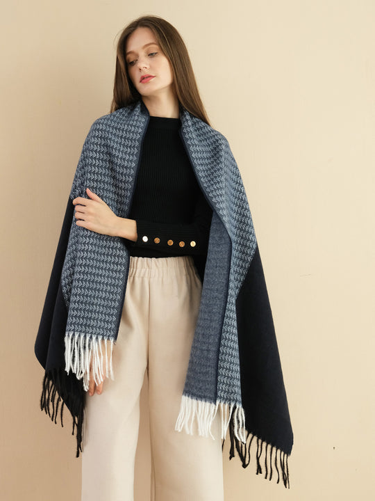 SF1324-NAVY -  Ladies fashion triangle fringed scarf