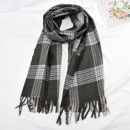 SF1325-BLACK - Ladies fashion small plaid fringed scarf