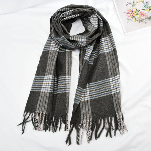 SF1325-BLACK - Ladies fashion small plaid fringed scarf