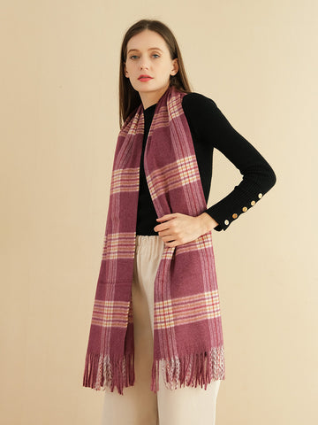 SF1325-RDD - Ladies fashion small plaid fringed scarf
