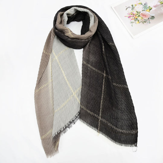 SF1326-BLACK - Ladies Fashion Crinkled Gold Scarf