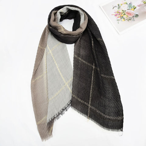 SF1326-BLACK - Ladies Fashion Crinkled Gold Scarf