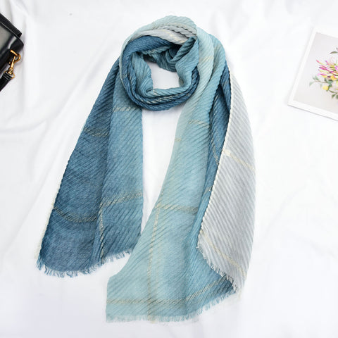 SF1326-GREEN - Ladies Fashion Crinkled Gold Scarf