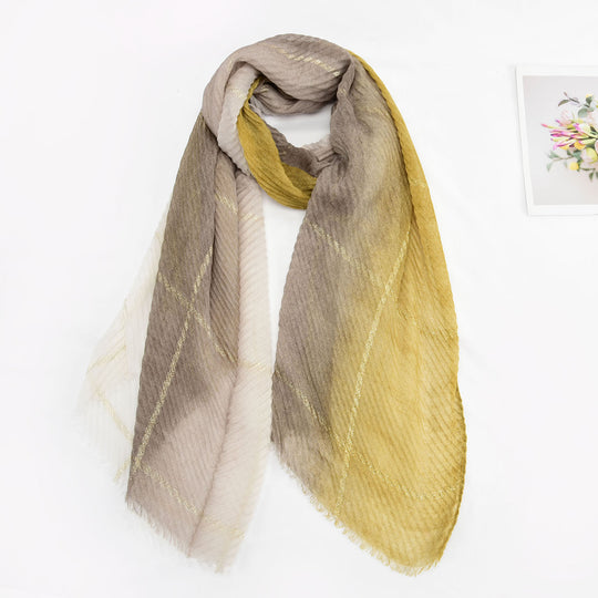 SF1326-KHAKI - Ladies Fashion Crinkled Gold Scarf