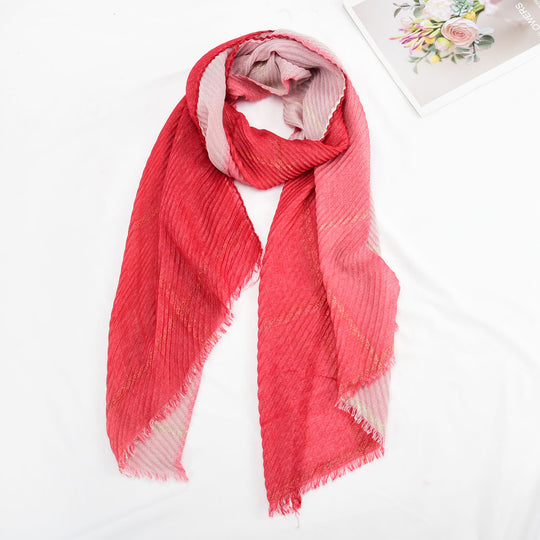 SF1326-RED - Ladies Fashion Crinkled Gold Scarf