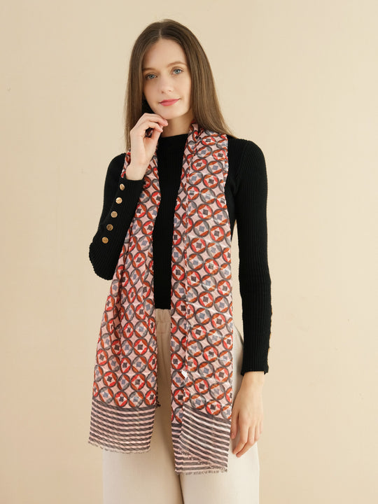 SF1327-GREY-  Ladies Fashion Crumpled Gold Silk Circle Pattern Scarf