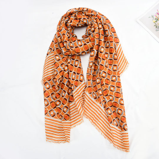 SF1327-ORANGE-  Ladies Fashion Crumpled Gold Silk Circle Pattern Scarf