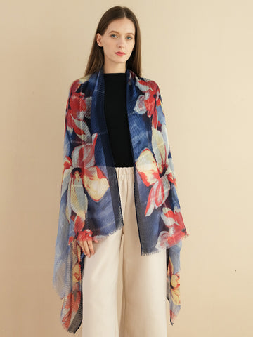 SF1328-NAVY - Ladies Fashion Crinkled Gold Silk Scarf