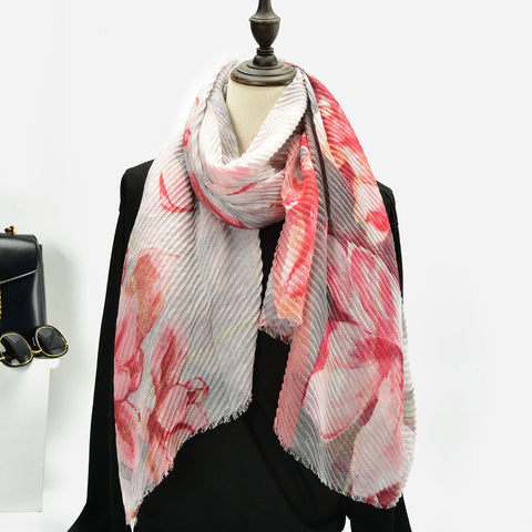 SF1328-PINK - Ladies Fashion Crinkled Gold Silk Scarf