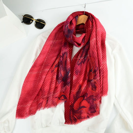 SF1328-RED - Ladies Fashion Crinkled Gold Silk Scarf