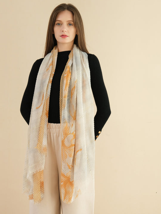 SF1328-WHEAT - Ladies Fashion Crinkled Gold Silk Scarf