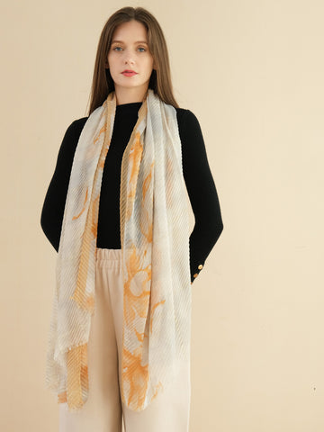 SF1328-WHEAT - Ladies Fashion Crinkled Gold Silk Scarf