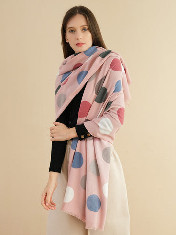 SF1330-PKN Soft-Touch Scarf With Colorful Dots Decorated Cashmere