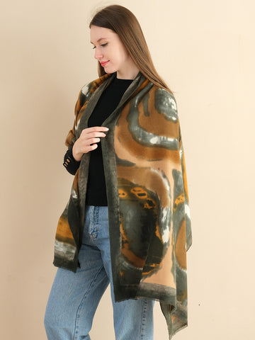 SF1331-GRN Autumn & Winter Warm Scarf With Large Circle Pattern Cashmere