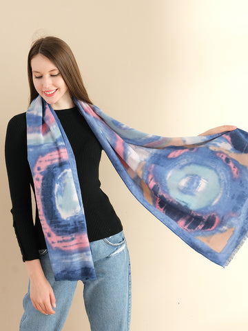 SF1331-NAV Autumn & Winter Warm Scarf With Large Circle Pattern Cashmere