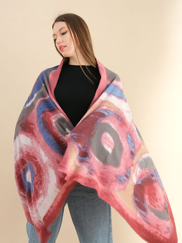 SF1331-PKN Autumn & Winter Warm Scarf With Large Circle Pattern Cashmere