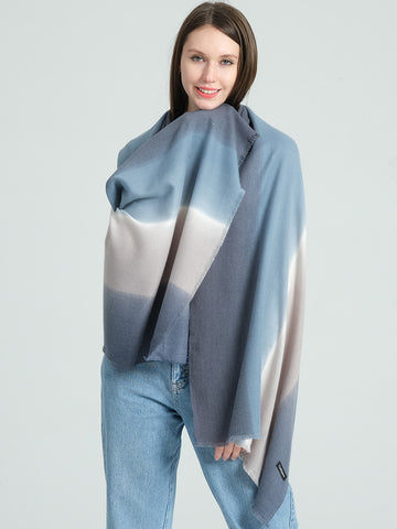 SF1333-BLU Charming Scarf With Transition Color Pattern Cashmere