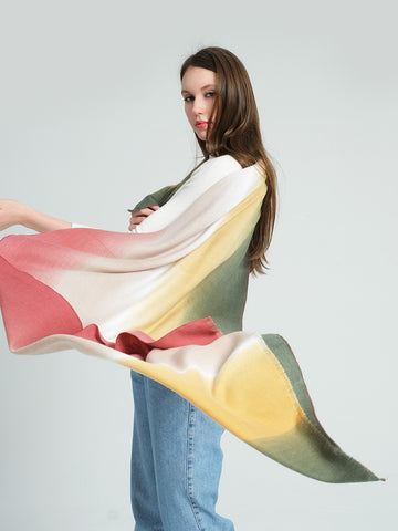 SF1333-YLW Charming Scarf With Transition Color Pattern Cashmere