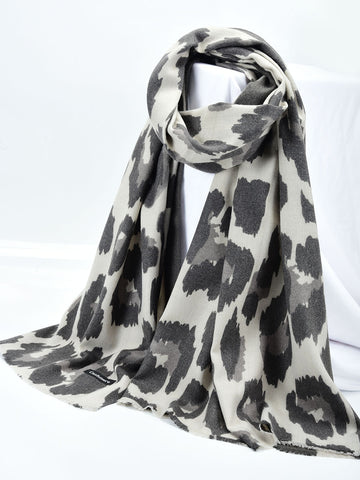 SF1335-BLK Soft Cashmere Scarf With Border Lepord Printed