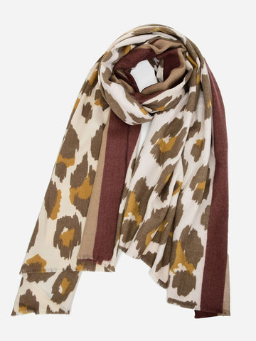 SF1335-KHA Soft Cashmere Scarf With Border Lepord Printed