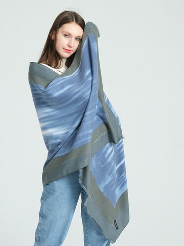 SF1336-BLU Attractive and Simple Cashmere Scarf With Grandient Bar