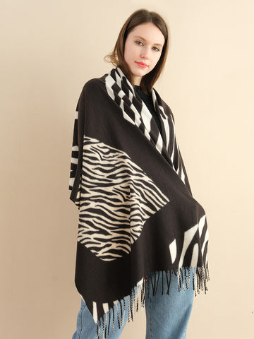 Hot * SF1337-BLK 2020 Latest Style Scarf With Zebra-Print Cashmere