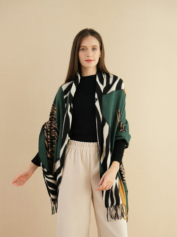 Hot * SF1337-GRN 2020 Latest Style Scarf With Zebra-Print Cashmere