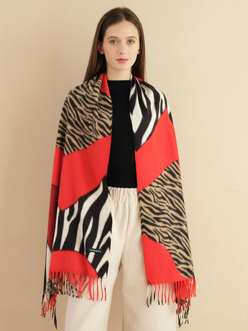 Hot * SF1337-RED 2020 Latest Style Scarf With Zebra-Print Cashmere