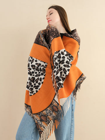 SF1338-ORE Multi Element Collocation Scarf Leopard Print & Snake Print Cashmere