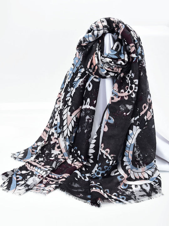 SF1342-BLK - Womens Oversized Scarf With Big Cashew