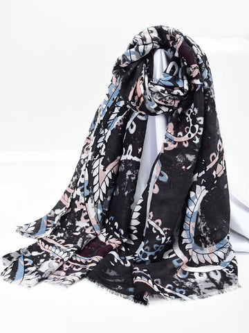 SF1342-BLK - Womens Oversized Scarf With Big Cashew