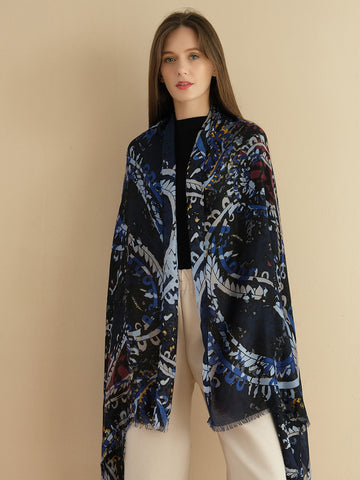SF1342-BLU - Womens Oversized Scarf With Big Cashew