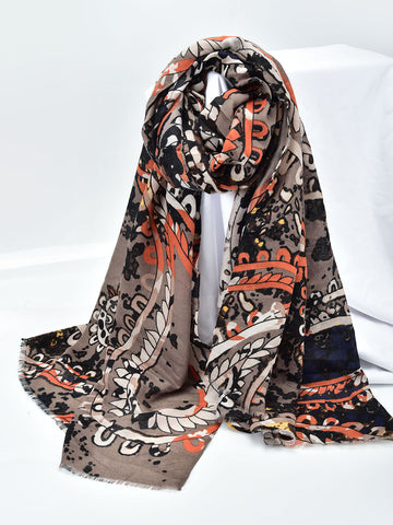 SF1342-KHA - Womens Oversized Scarf With Big Cashew