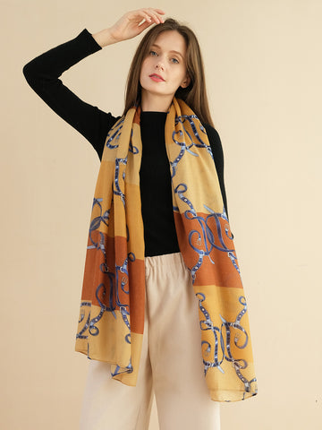 SF1370-BRN Special Chain Pattern Design Charming Scarf