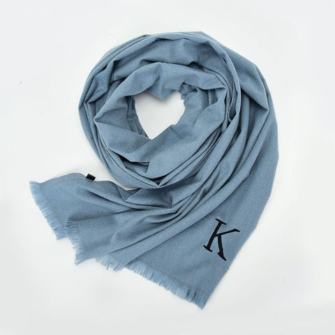 SF1375-BLUE - New women's solid color embroidered scarf
