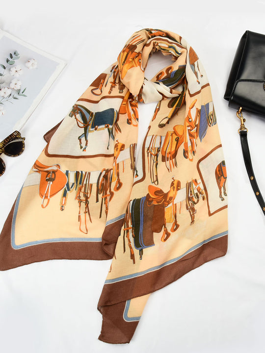 SF1385-COF-1 Classic Design Scarf With Horses Print