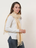 SF503-4 Beige â€“ Textured Pure Color Scarf With Tassels Ends